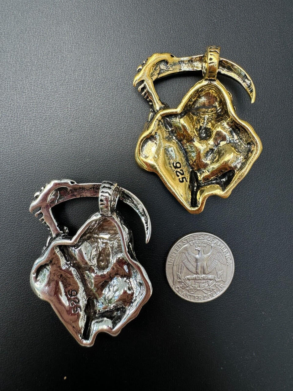 HarlemBling Solid 925 Silver / Gold Plated Grim Reaper Death Santa Muerte Pendant Necklace