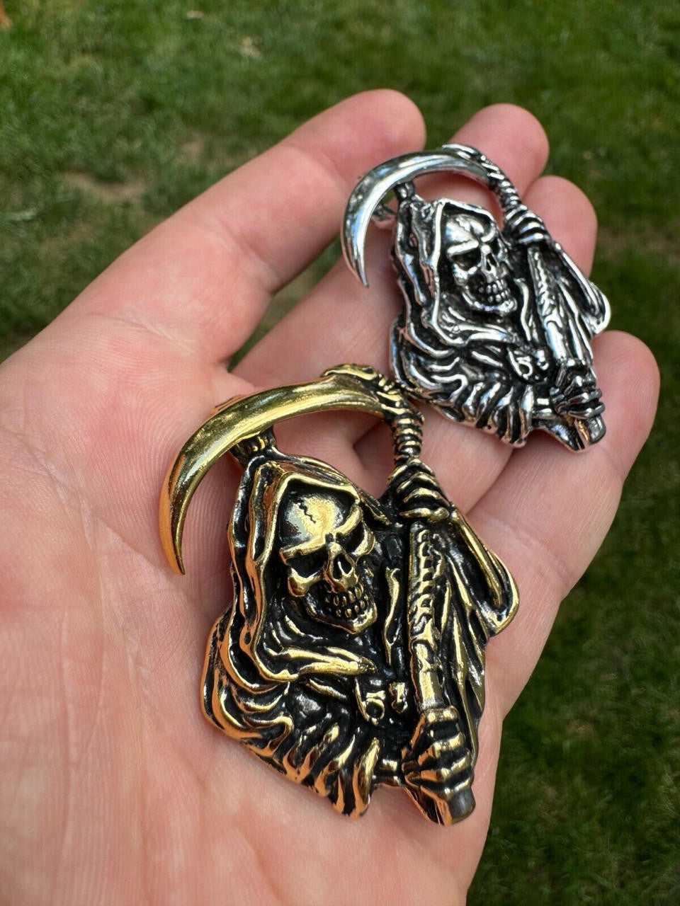 HarlemBling Solid 925 Silver / Gold Plated Grim Reaper Death Santa Muerte Pendant Necklace