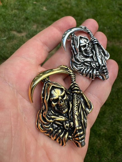 HarlemBling Solid 925 Silver / Gold Plated Grim Reaper Death Santa Muerte Pendant Necklace