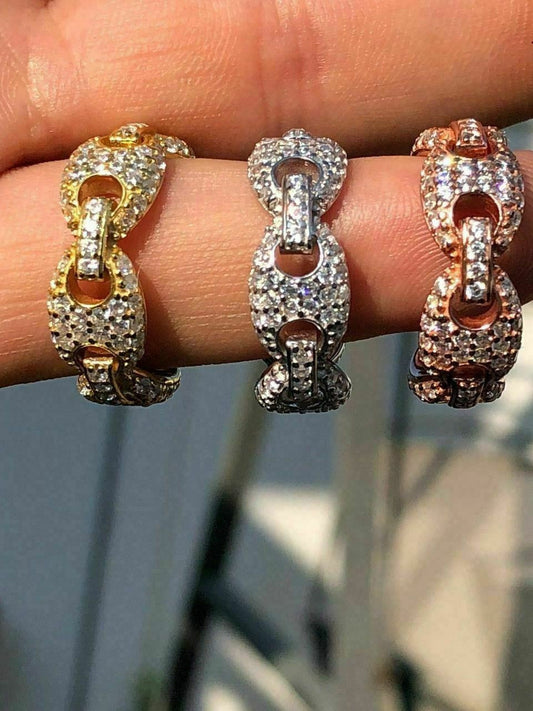 HarlemBling Solid 925 Silver Gucci Link Diamond Pinky RING 14k Gold Wedding Band Mens Ladies