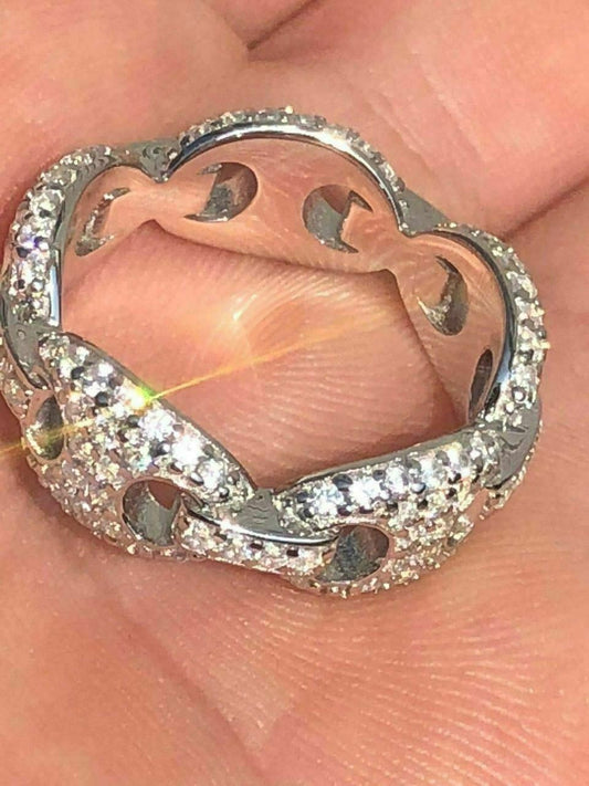 HarlemBling Solid 925 Silver Gucci Link Diamond RING Band Size 6 7 8 9 10 11 12 13 Pinky ICY