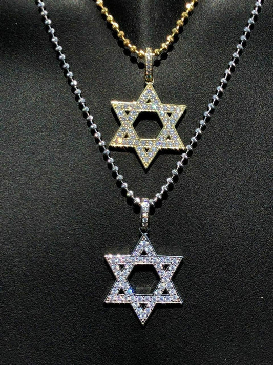 HarlemBling Solid 925 Silver Iced Magen Star Of David Jewish Iced Diamond 14k Gold Rhodium