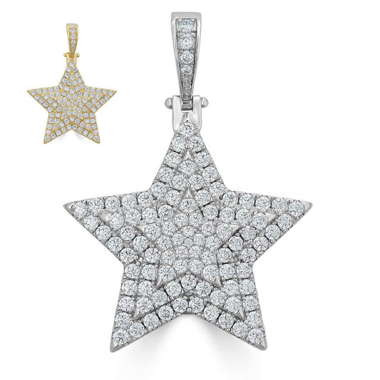 HarlemBling Solid 925 Silver ICY Hip Hop Mens Diamond Star 14k Plated SUPERSTAR Pendant