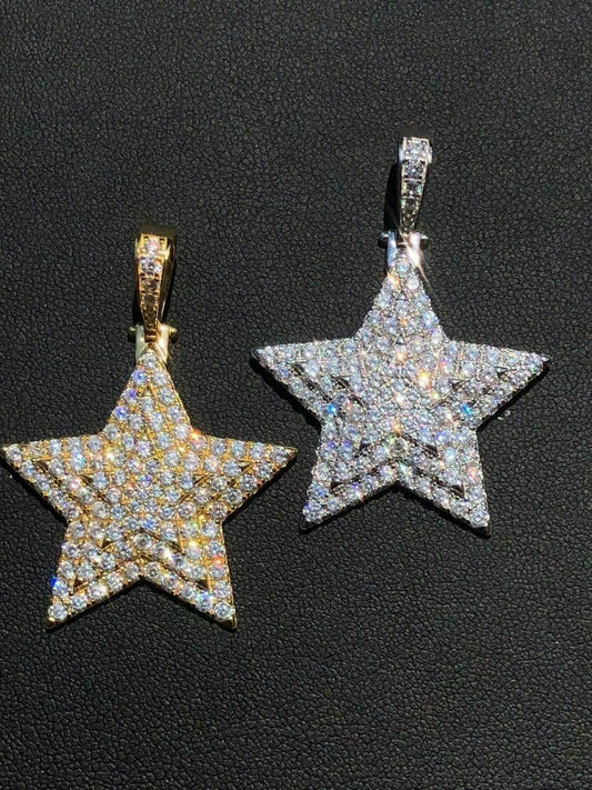HarlemBling Solid 925 Silver ICY Hip Hop Mens Diamond Star 14k Plated SUPERSTAR Pendant