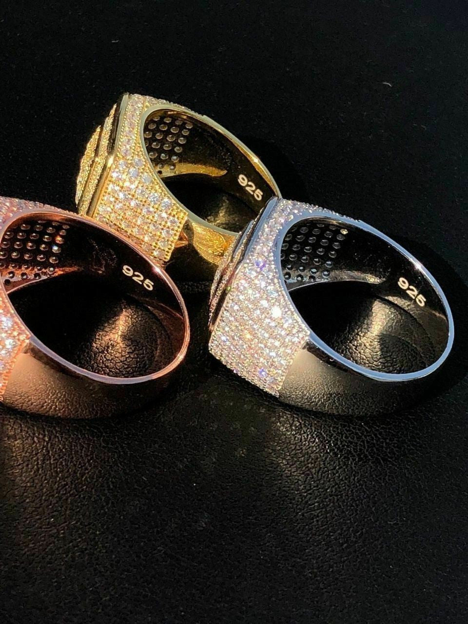 HarlemBling Solid 925 Silver Mens Diamond RING 14k Gold ICY Size 6 7 8 9 10 11 12 13 Pinky