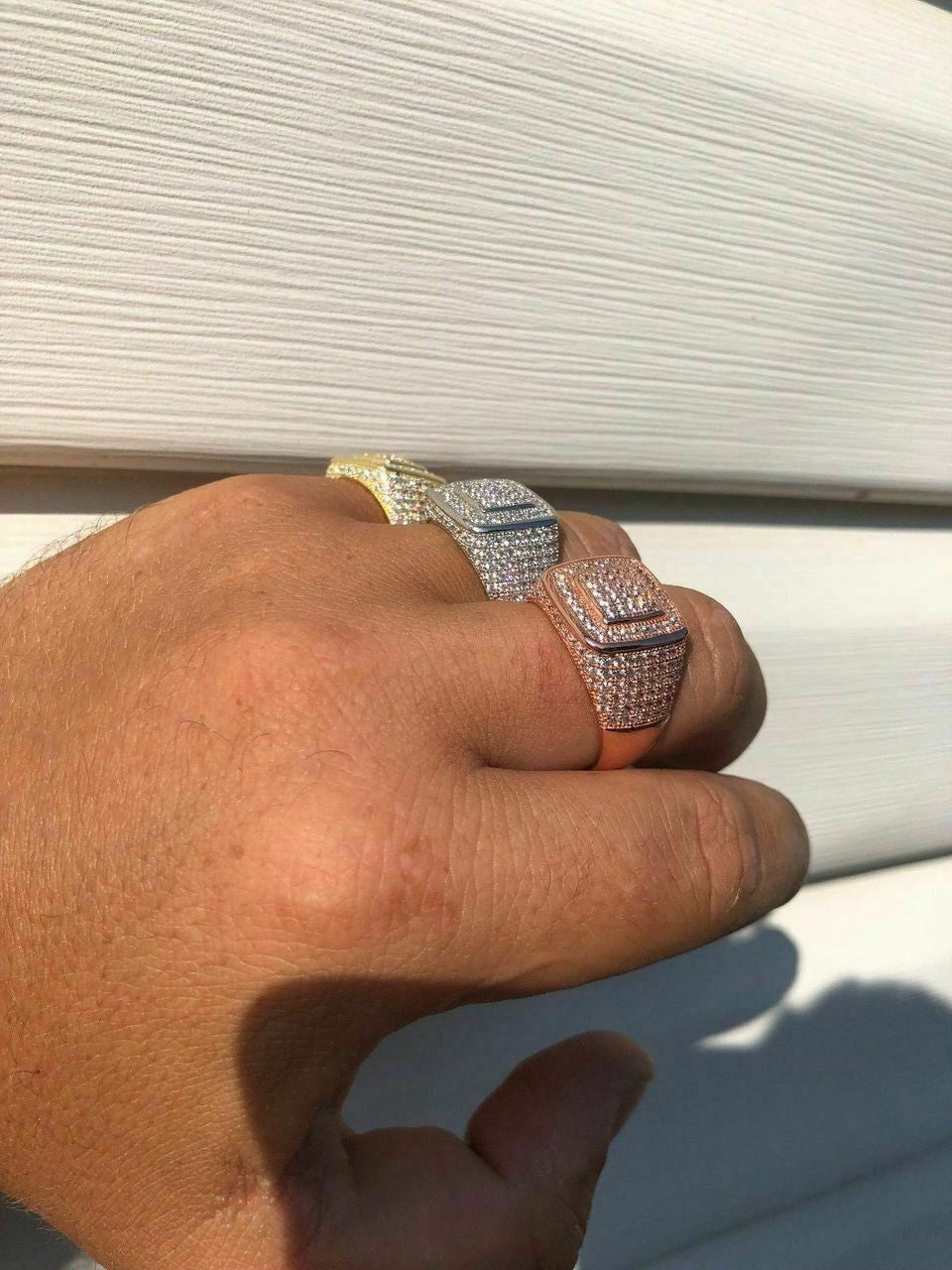 HarlemBling Solid 925 Silver Mens Diamond RING 14k Gold ICY Size 6 7 8 9 10 11 12 13 Pinky