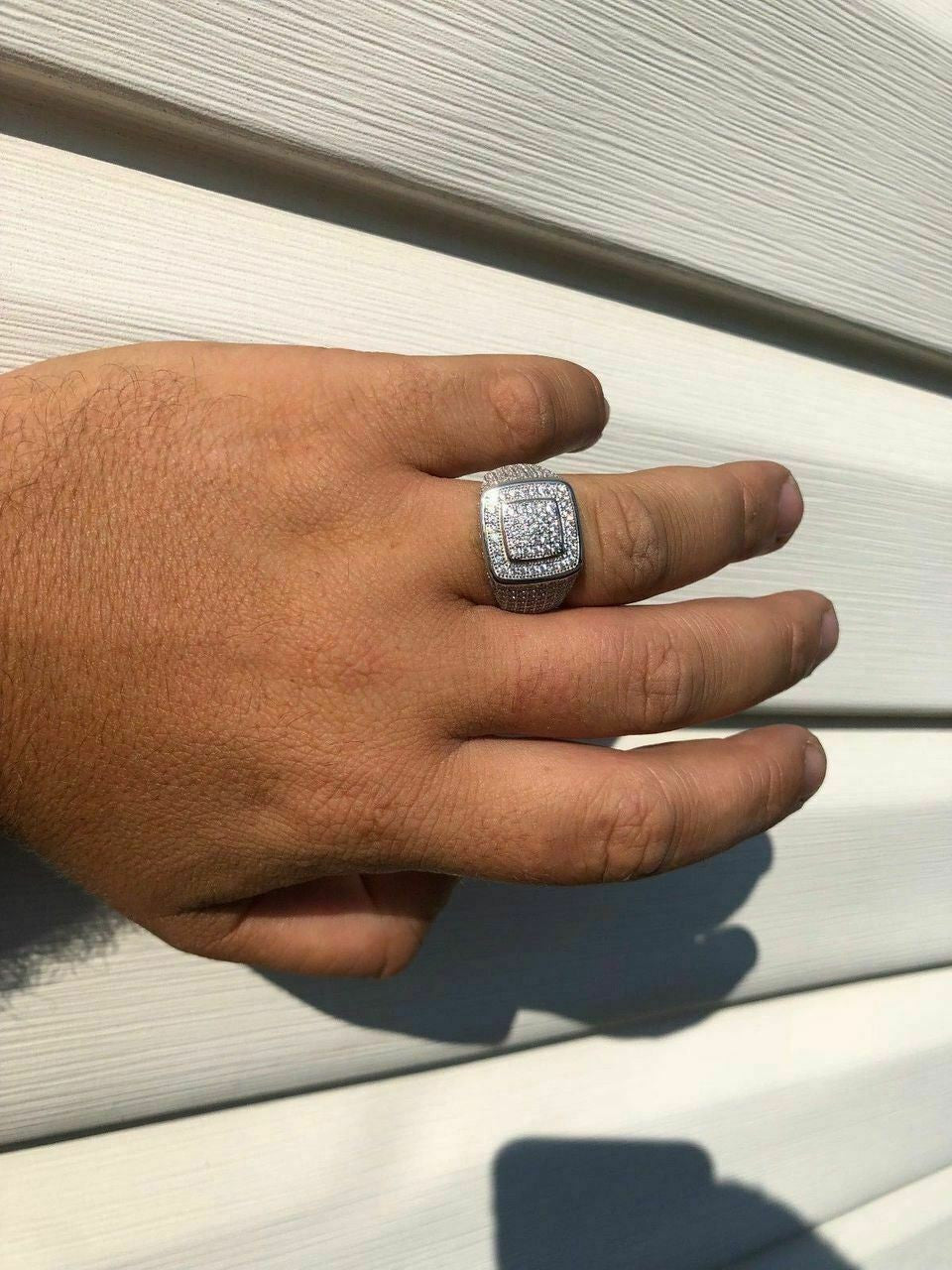 HarlemBling Solid 925 Silver Mens Diamond RING 14k Gold ICY Size 6 7 8 9 10 11 12 13 Pinky