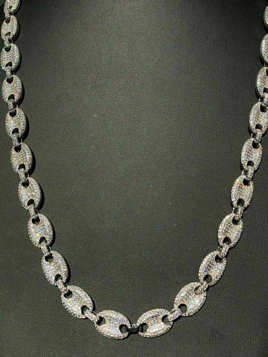 HarlemBling Solid 925 Silver Mens Mariner Puffed Gucci Link Chain Icy Diamond 12mm Necklace