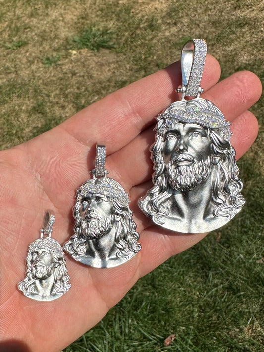 HarlemBling Solid 925 Silver MOISSANITE Jesus Piece Iced Pendant Necklace Handmade In Italy