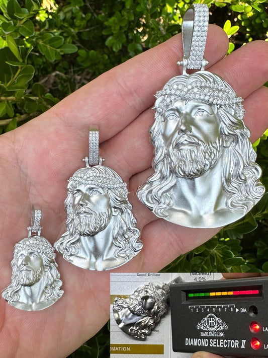 HarlemBling Solid 925 Silver MOISSANITE Jesus Piece Iced Pendant Necklace Handmade In Italy