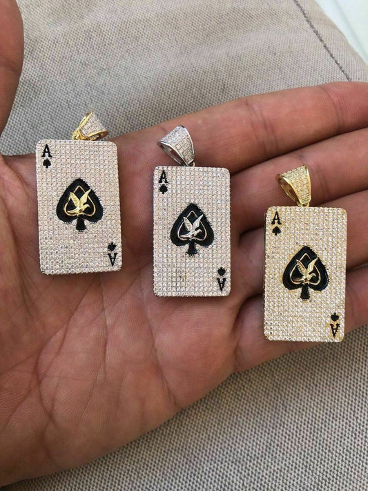 HarlemBling Solid 925 Sterling Silver 14k Gold Ace of Spades Poker HIP HOP ICY Diamond Piece