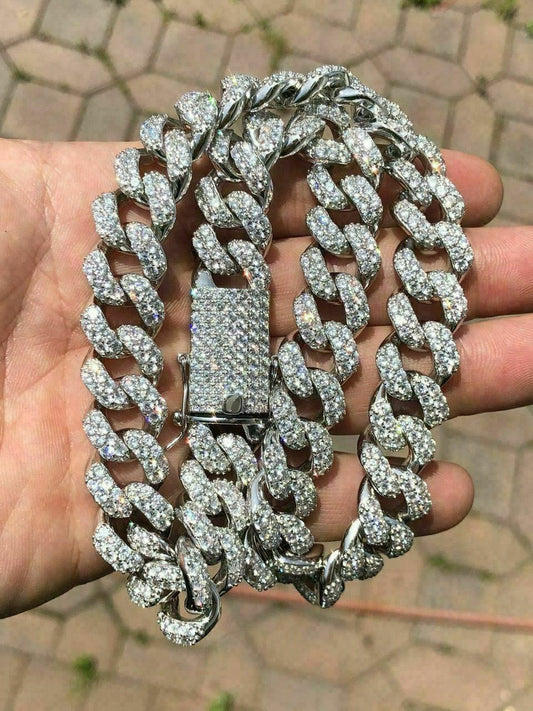 HarlemBling Solid 925 Sterling Silver 15mm Miami Cuban Chain 18 20 Choker 80ct Man Diamond
