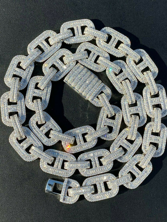 HarlemBling Solid 925 Sterling Silver Baguette Gucci Link Chain Iced 15mm Thick Flooded Out