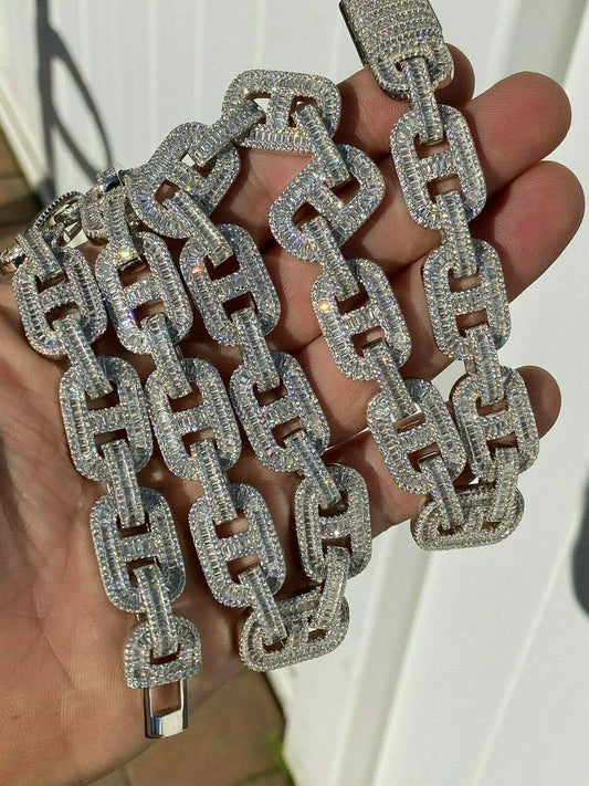 HarlemBling Solid 925 Sterling Silver Baguette Gucci Link Chain Iced 15mm Thick Flooded Out