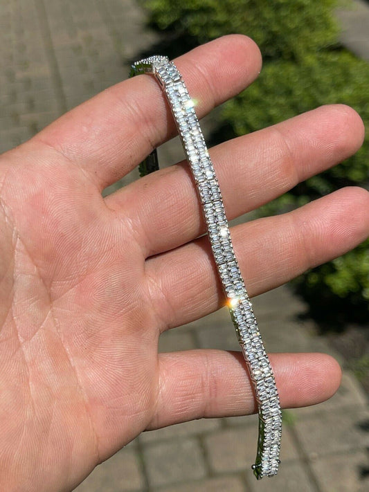 HarlemBling SOLID 925 Sterling Silver Baguette Tennis Bracelet ICED Diamond Necklace Hip Hop