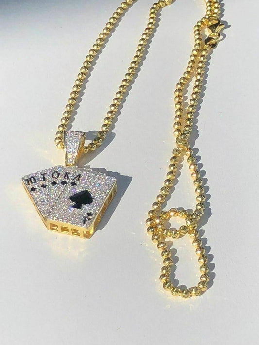 HarlemBling Solid 925 Sterling Silver Cards Deck Royal Flush Ace of Spades Diamond Pendant