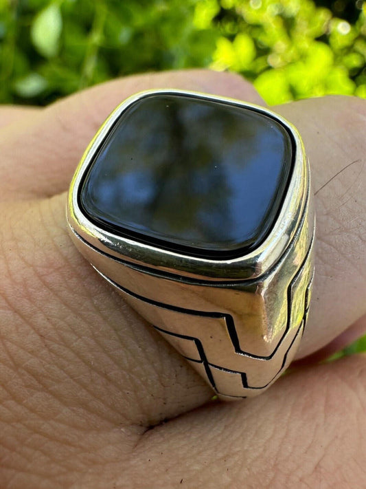 HarlemBling Solid 925 Sterling Silver Diamond Shape Black Onyx Mens Signet Ring Sizes 7-13
