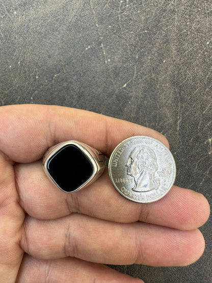 HarlemBling Solid 925 Sterling Silver Diamond Shape Black Onyx Mens Signet Ring Sizes 7-13