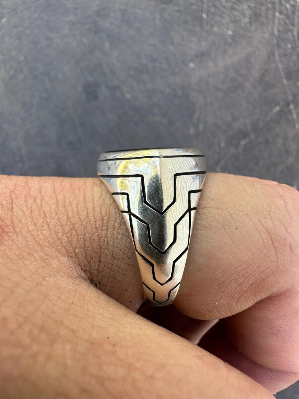 HarlemBling Solid 925 Sterling Silver Diamond Shape Black Onyx Mens Signet Ring Sizes 7-13