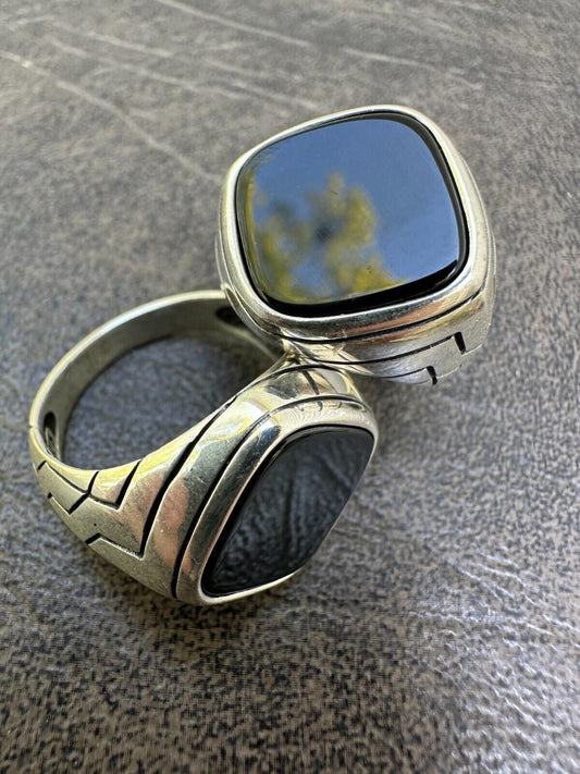 HarlemBling Solid 925 Sterling Silver Diamond Shape Black Onyx Mens Signet Ring Sizes 7-13