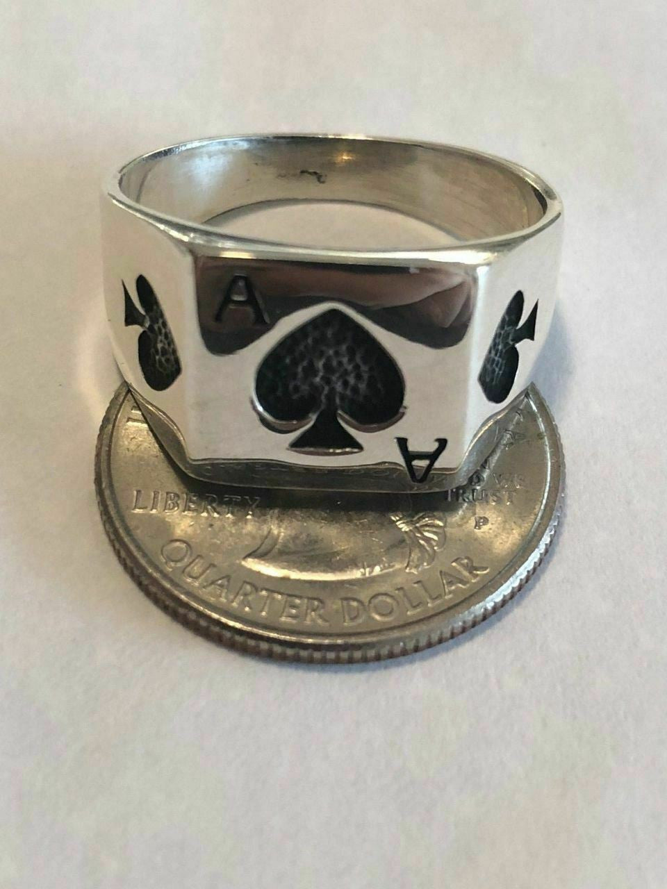 HarlemBling Solid 925 Sterling Silver Men Ace Of Spades Ring Lucky Poker Card Hand Size 7-13