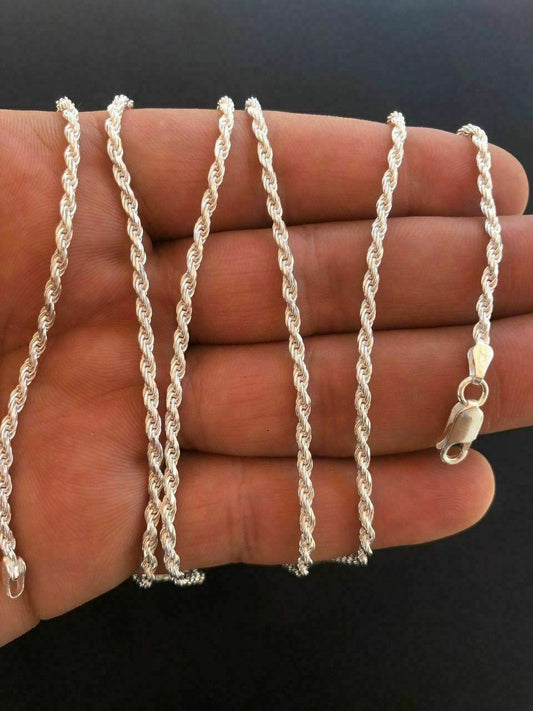 HarlemBling Solid 925 Sterling Silver Rope Chain MADE IN ITALY Mens Womens 2.5mm 16-30
