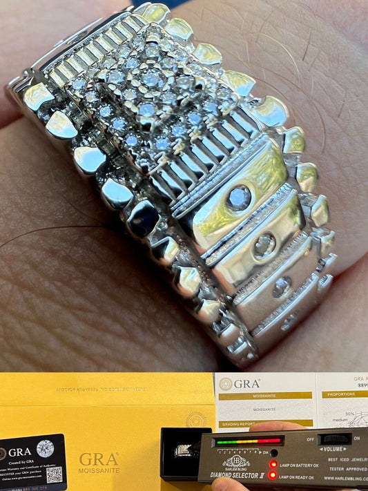 HarlemBling Solid Mens MOISSANITE Nugget Ring Real 925 Silver Iced Pinky Pass Diamond Tester