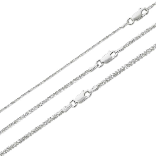 HarlemBling Sparkle Rock Link Chain Necklace - 925 Sterling Silver - 14"-24" - 1mm-3mm
