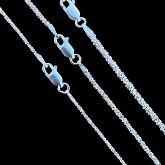 HarlemBling Sparkle Rock Link Chain Necklace - 925 Sterling Silver - 14"-24" - 1mm-3mm