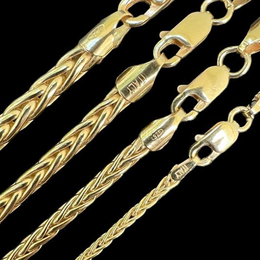 HarlemBling Spiga Wheat Rope Chain Necklace - 14k Gold Vermeil 925 Sterling Silver - 16"-30" - 2mm-5mm