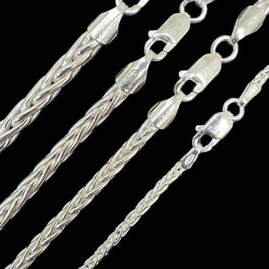 HarlemBling Spiga Wheat Rope Chain Necklace - 925 Sterling Silver - 16"-30" - 2mm-5mm