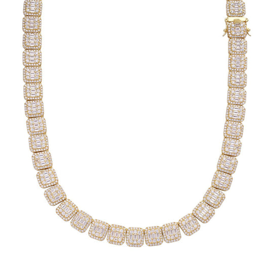 HarlemBling Square Big Boy Link Chain Bracelet Iced Out CZ Stones - 14k Gold Vermeil 925 Silver - 11mm - 7-30"