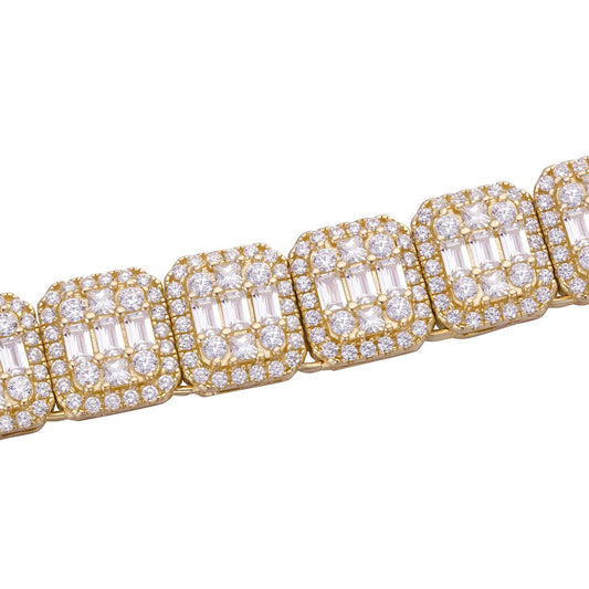 HarlemBling Square Big Boy Link Chain Bracelet Iced Out CZ Stones - 14k Gold Vermeil 925 Silver - 11mm - 7-30"