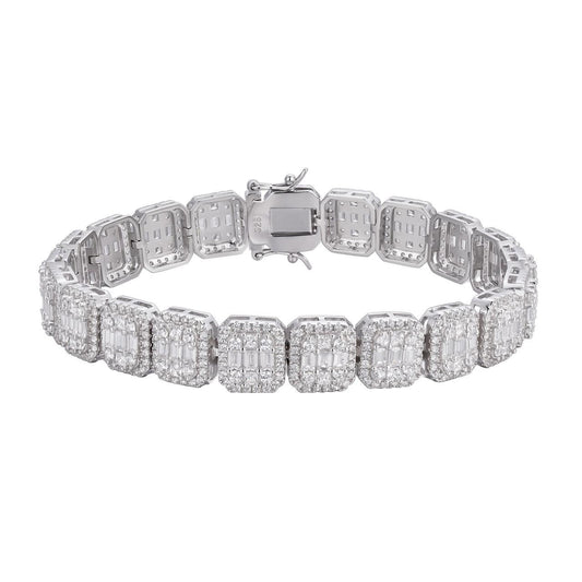 HarlemBling Square Big Boy Link Chain Bracelet Iced Out CZ Stones - 925 Silver - 11mm - 7-9"