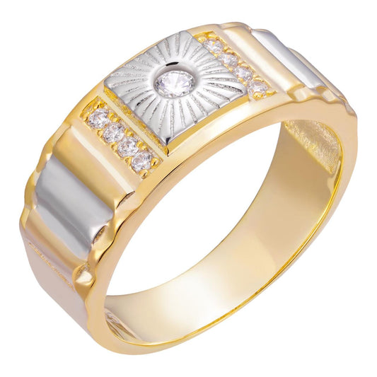 HarlemBling Square Diamond Cut Solitaire Ring - 14k Gold Vermeil 925 Silver Two Tone - CZ Stones