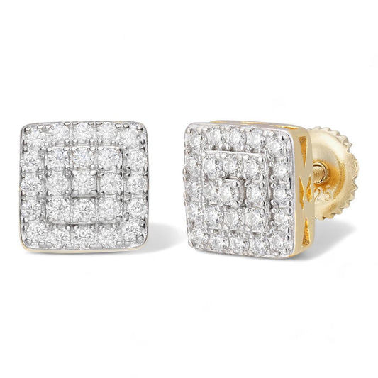 HarlemBling Square Everyday Bling Earrings - 14k Gold Vermeil 925 Silver - CZ Stones - 8mm
