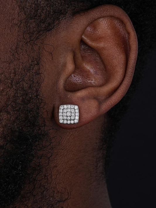 HarlemBling Square Everyday Bling Earrings - 14k Gold Vermeil 925 Silver - CZ Stones - 8mm