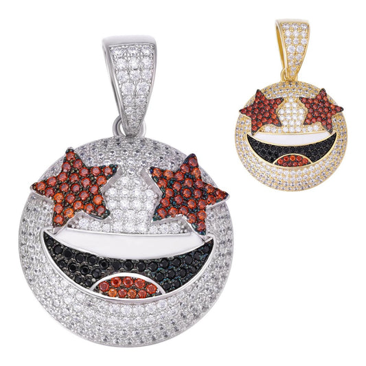 HarlemBling Star Eyes Emoji Pendant - 14k Gold Vermeil Or 925 Silver - CZ Stones - Small 1"