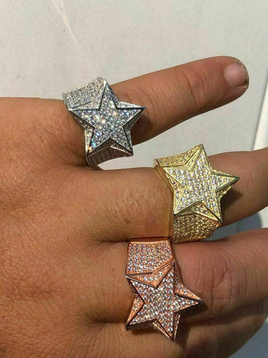 HarlemBling Star Ring Diamond Pinky Solid 925 Sterling Silver 14k Gold / Rose Gold Mens ICY