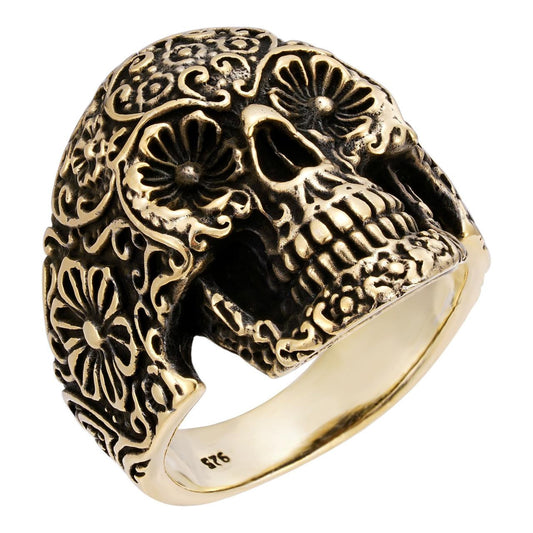 HarlemBling Sugar Skull Ring - 14k Gold Vermeil 925 Silver Oxidized - Plain