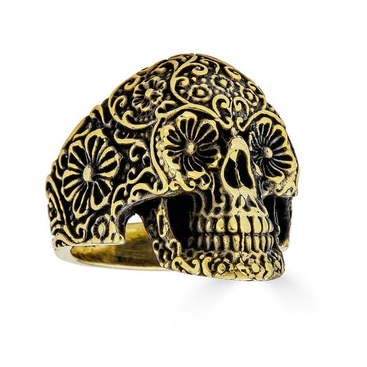 HarlemBling Sugar Skull Ring - 14k Gold Vermeil 925 Silver Oxidized - Plain