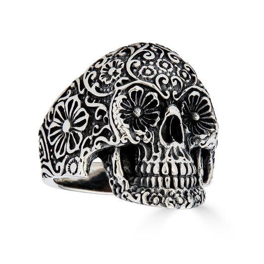 HarlemBling Sugar Skull Ring - 925 Silver Oxidized - Plain
