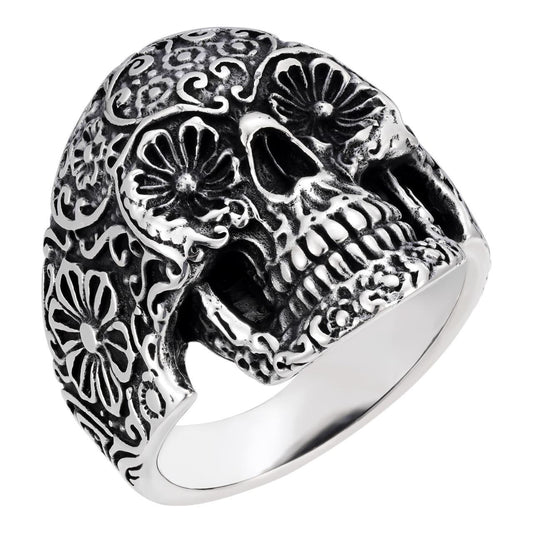 HarlemBling Sugar Skull Ring - 925 Silver Oxidized - Plain