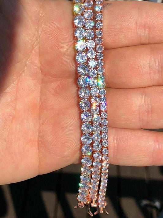 HarlemBling Tennis Bracelet Rose Gold Over SOLID 925 Sterling Silver ITALY Diamond 3-5mm ICY
