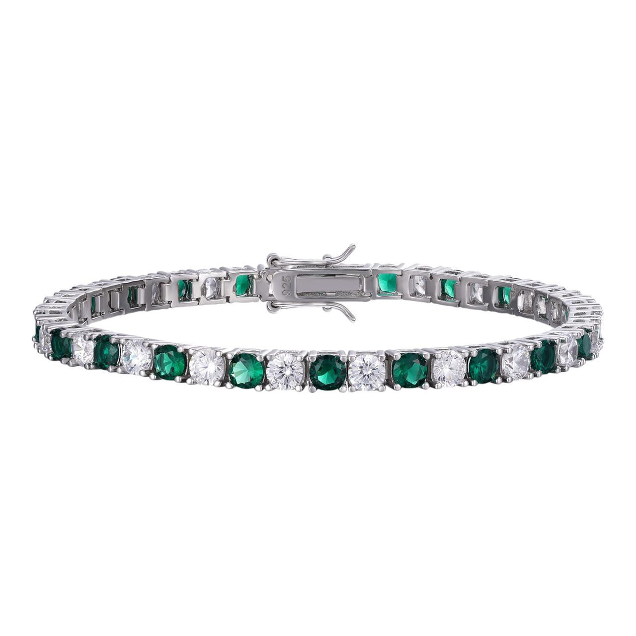 HarlemBling Tennis Bracelet SOLID 925 Sterling Silver Single Row Diamond & Green Emerald