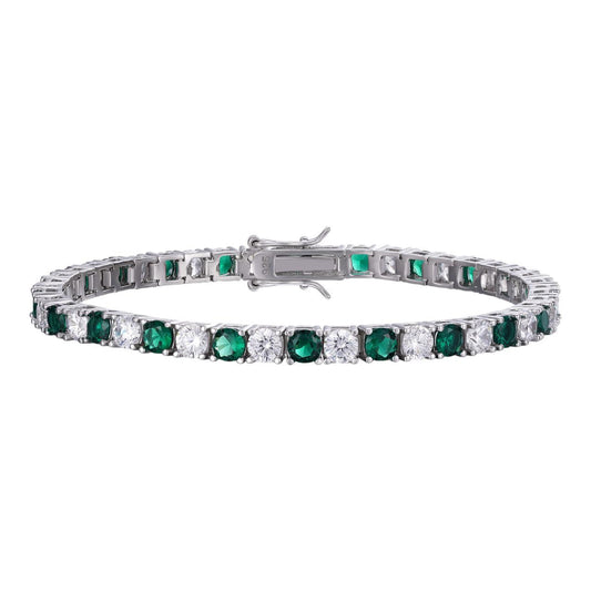 HarlemBling Tennis Bracelet SOLID 925 Sterling Silver Single Row Diamond & Green Emerald