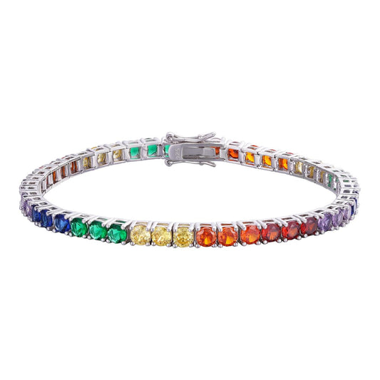 HarlemBling Tennis Chain Bracelet Multicolor Rainbow CZ Stones - 925 Silver - 4mm - 6"-9"