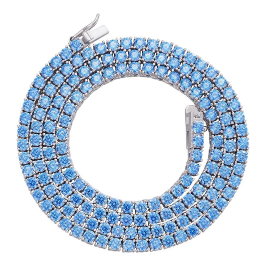 HarlemBling Tennis Chain Necklace Iced Out Blue CZ - 925 Silver - 3mm - 16-28"