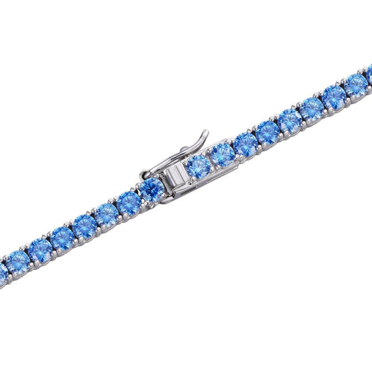 HarlemBling Tennis Chain Necklace Iced Out Blue CZ - 925 Silver - 3mm - 16-28"