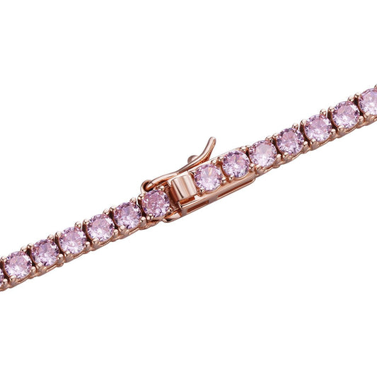 HarlemBling Tennis Chain Necklace Iced Out Pink CZ - 14k Rose Gold Vermeil 925 Silver - 4mm - 16-28"